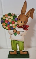 Holzhasen mit Blumenstrauss handbemalt 19 cm 17.00